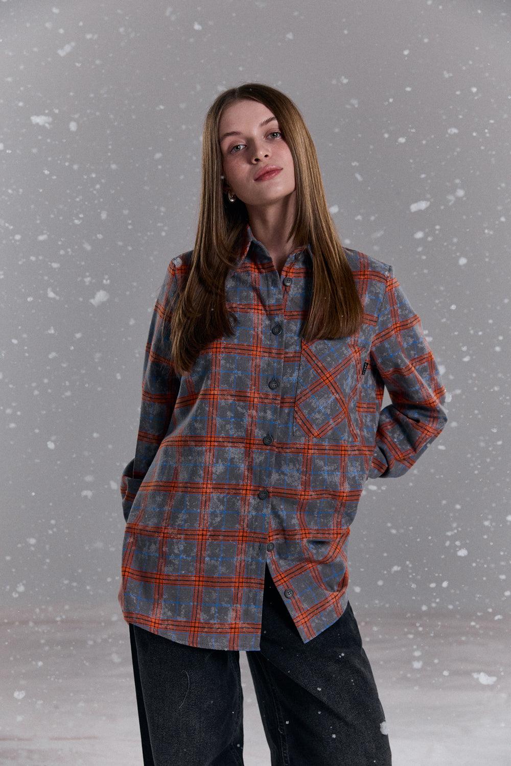 Помаранчева пряма сорочка в клітку