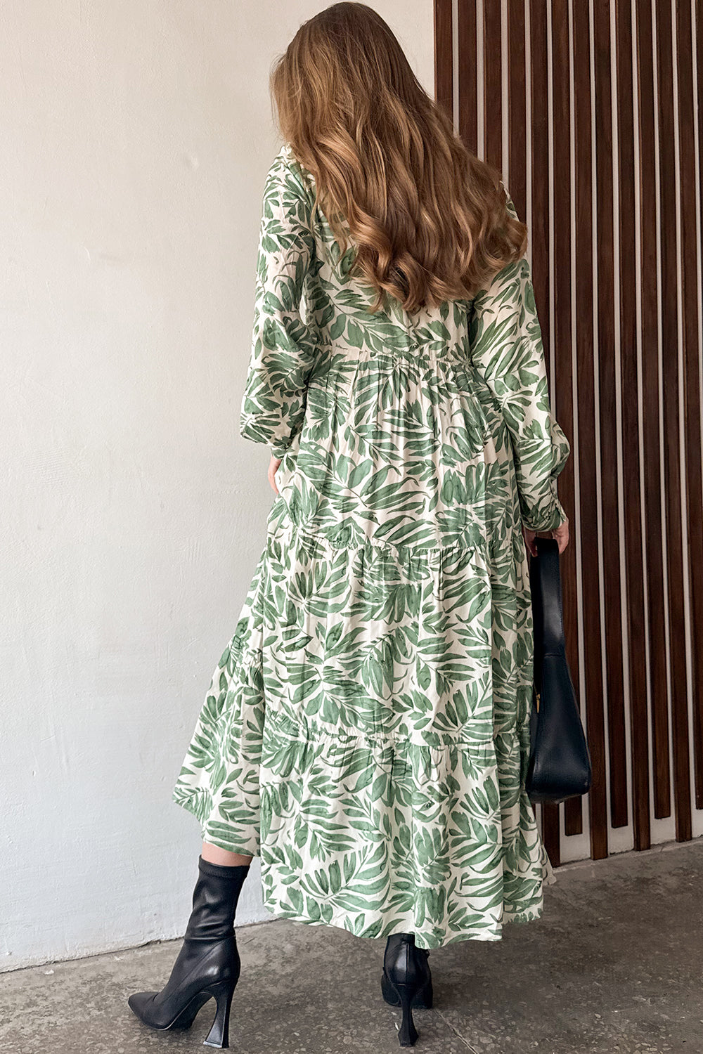 Green Maxi Dress with Ruffles and Buttons