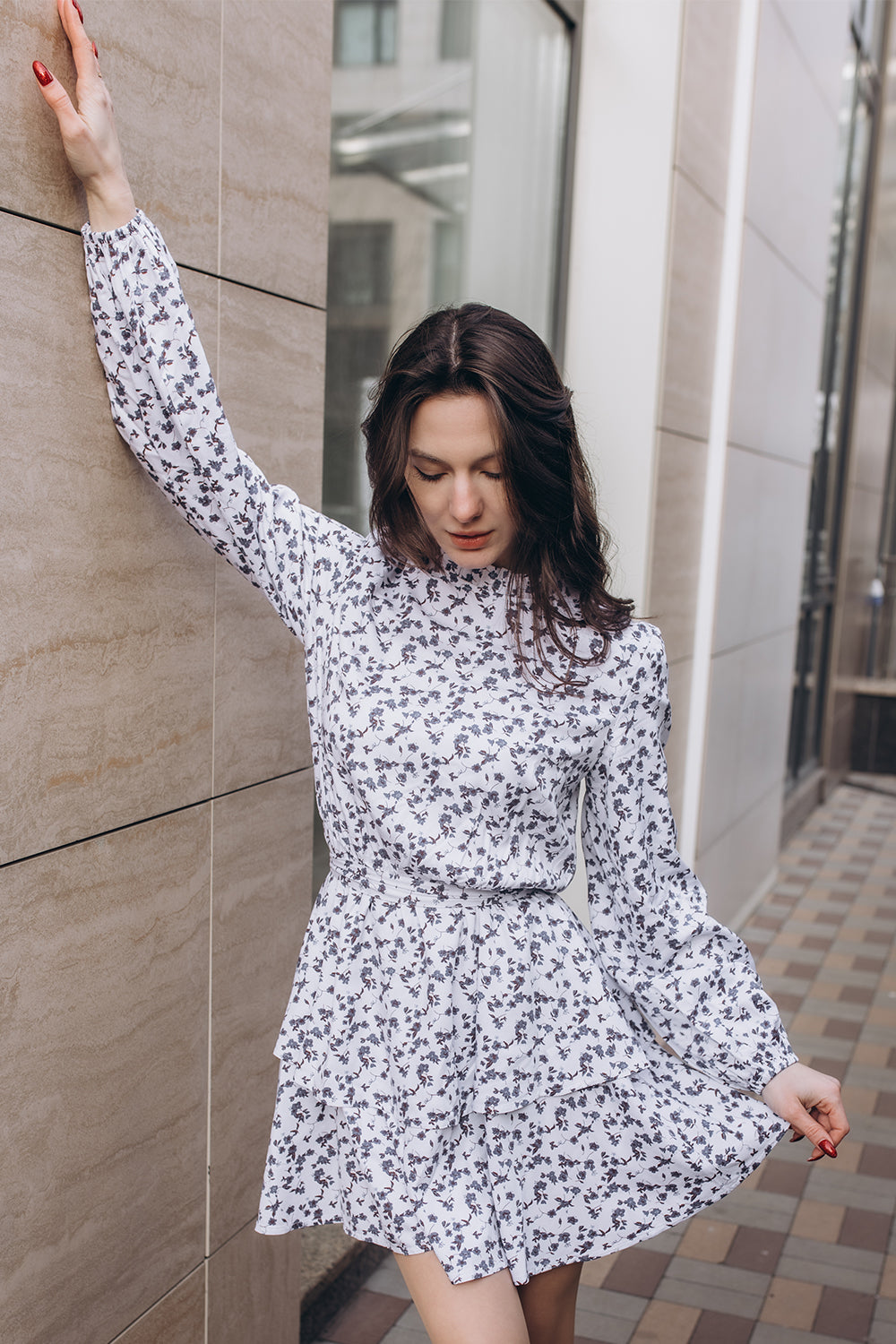 Loose blue mini dress with a fluffy skirt