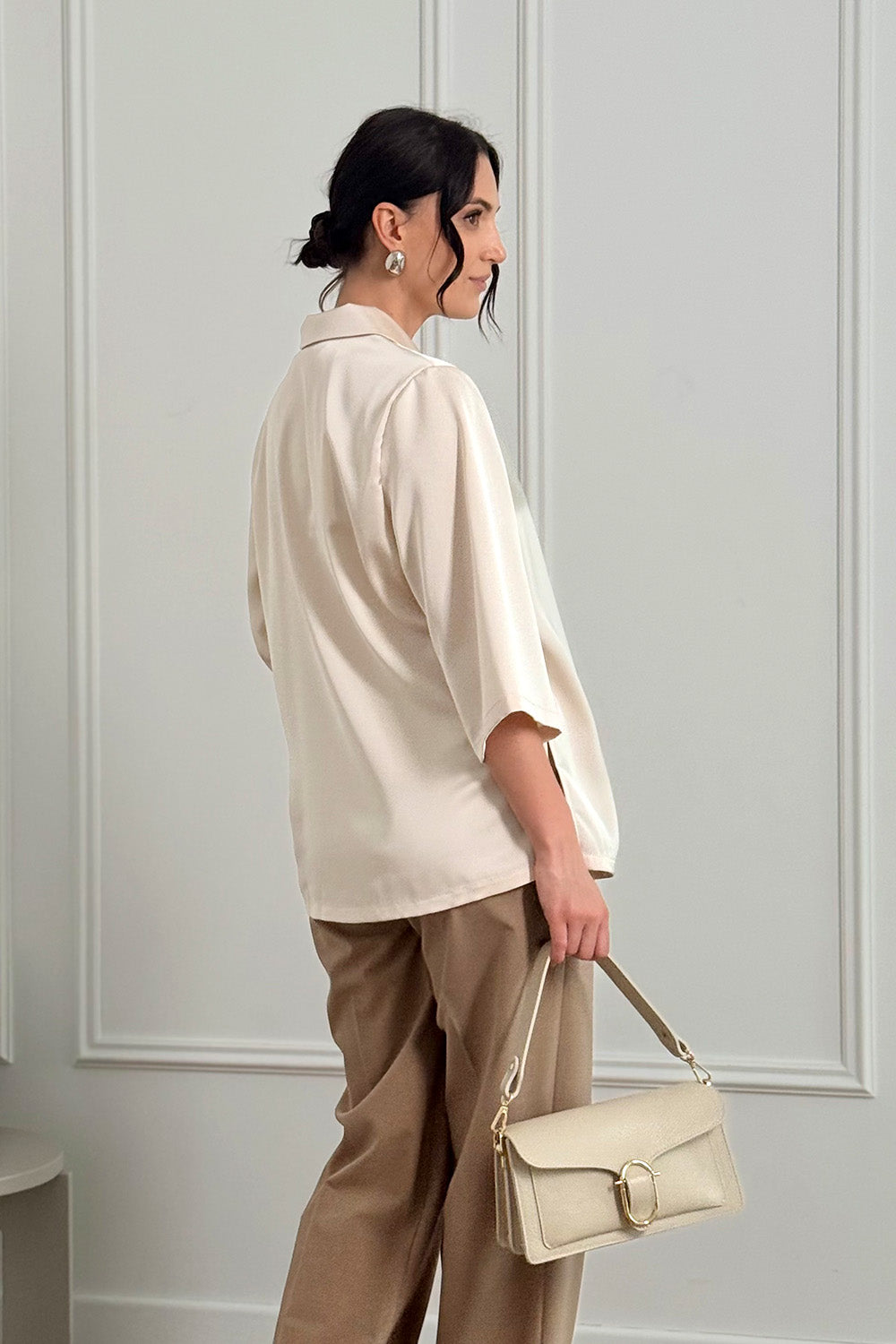 Beige silk shirt with jacket collar