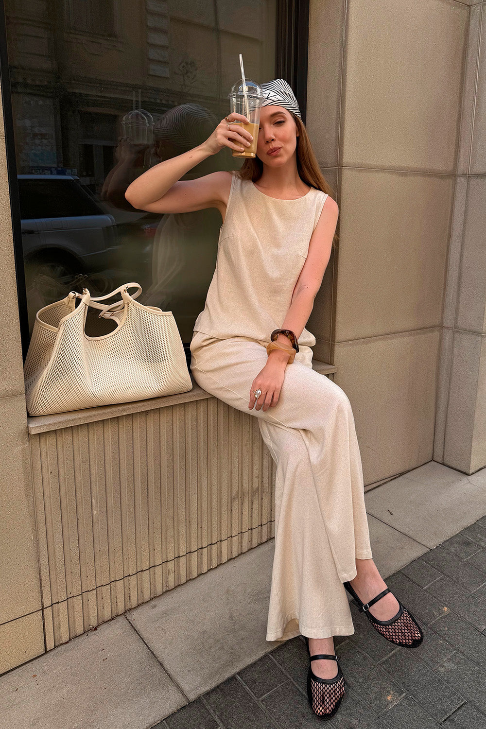 Linen top with slits