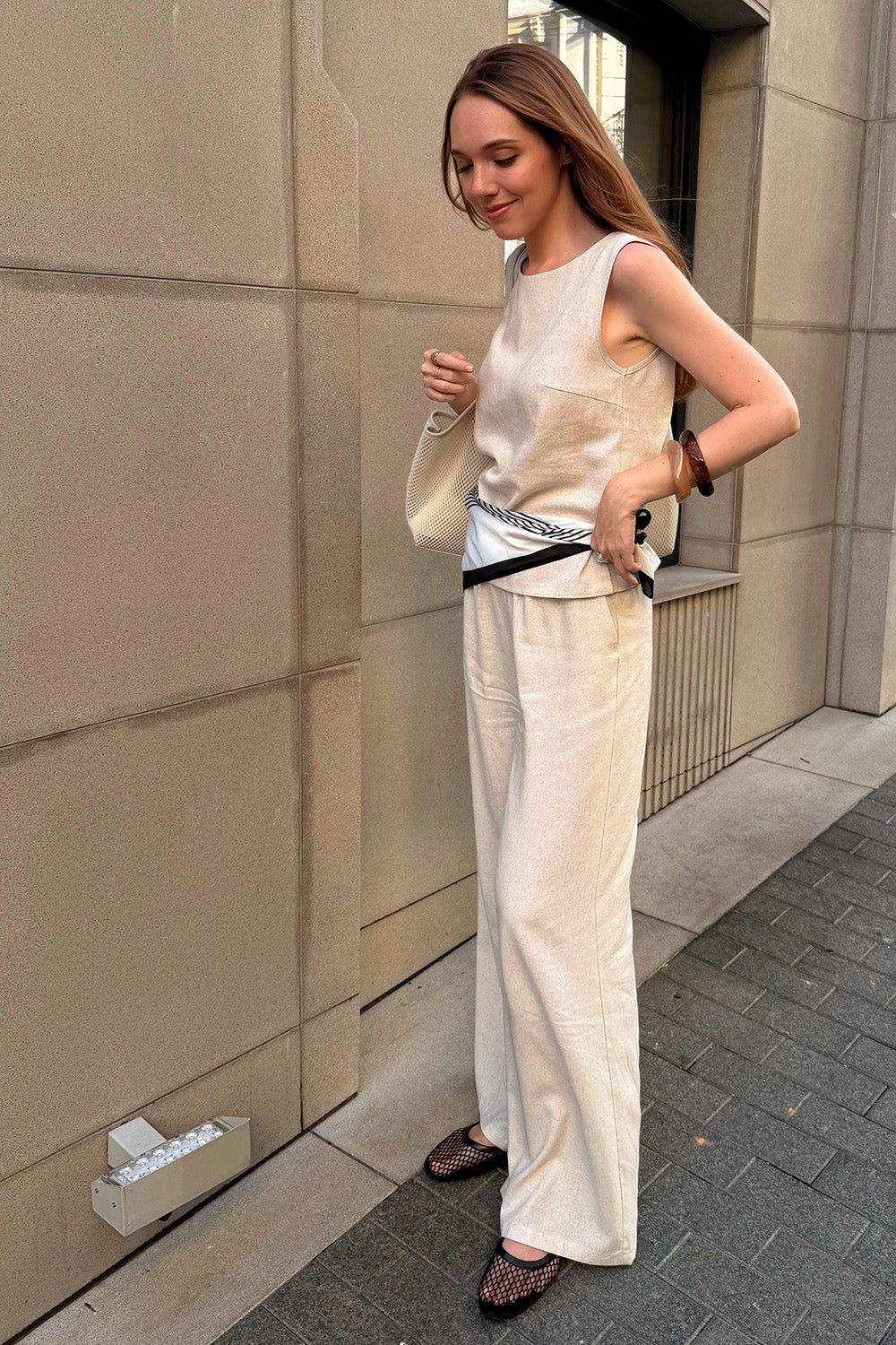 Linen top with slits