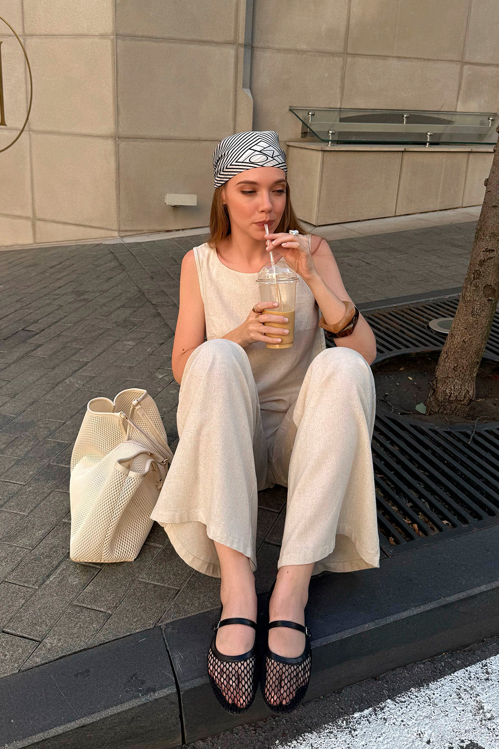 Linen top with slits