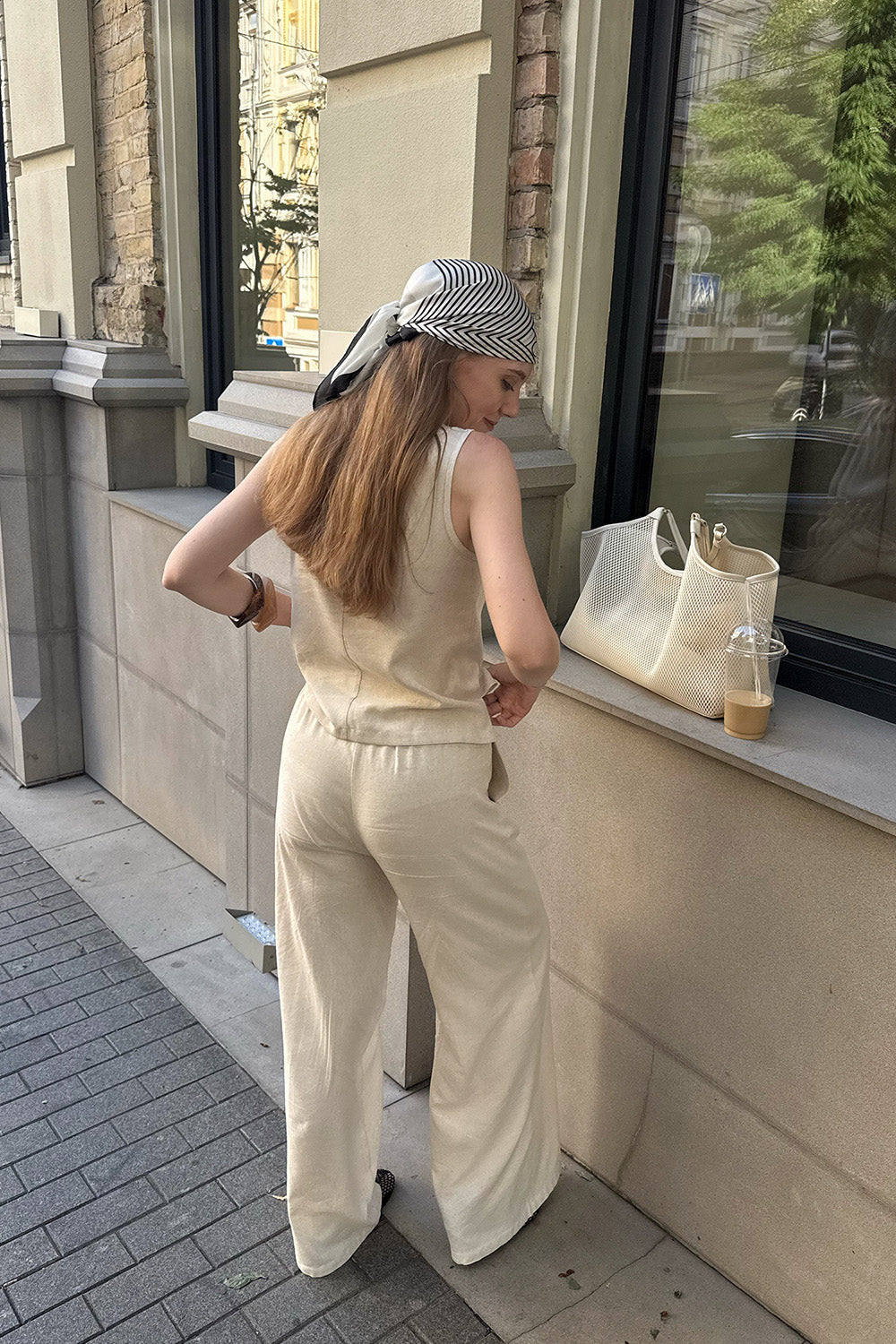 Linen pants with elastic waistband