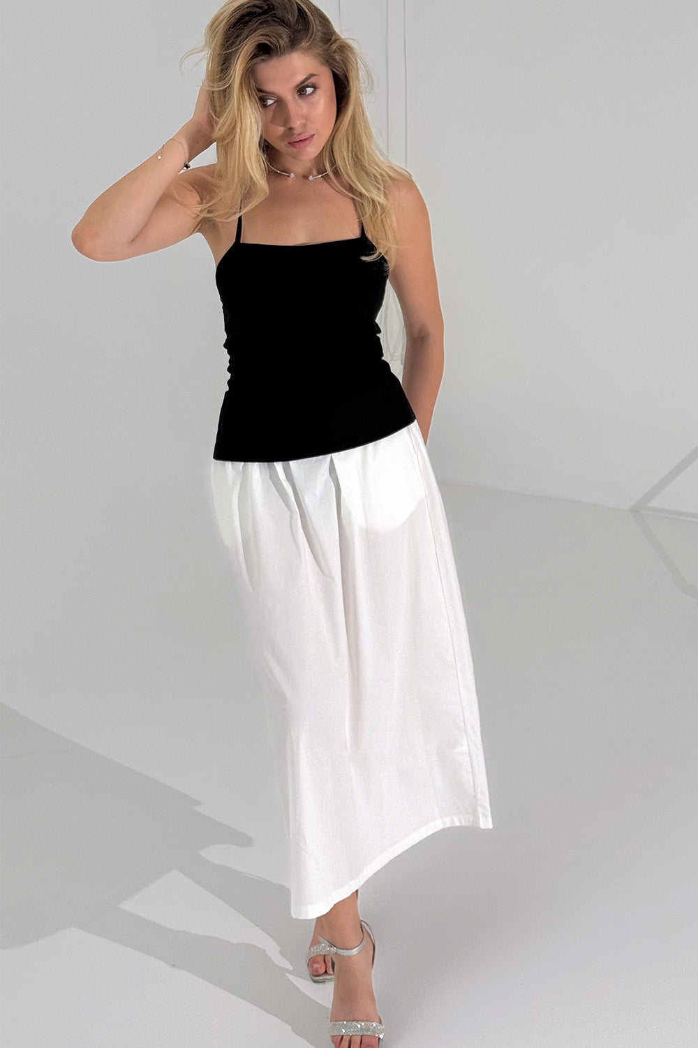 Black cotton top with lace up back