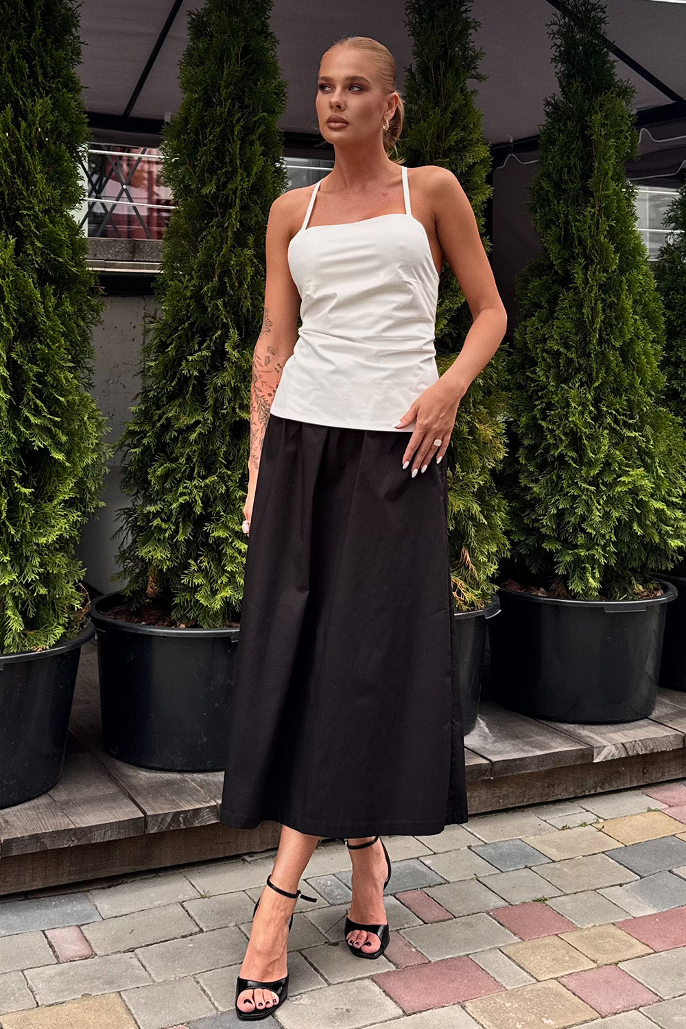 White cotton top with lace up back