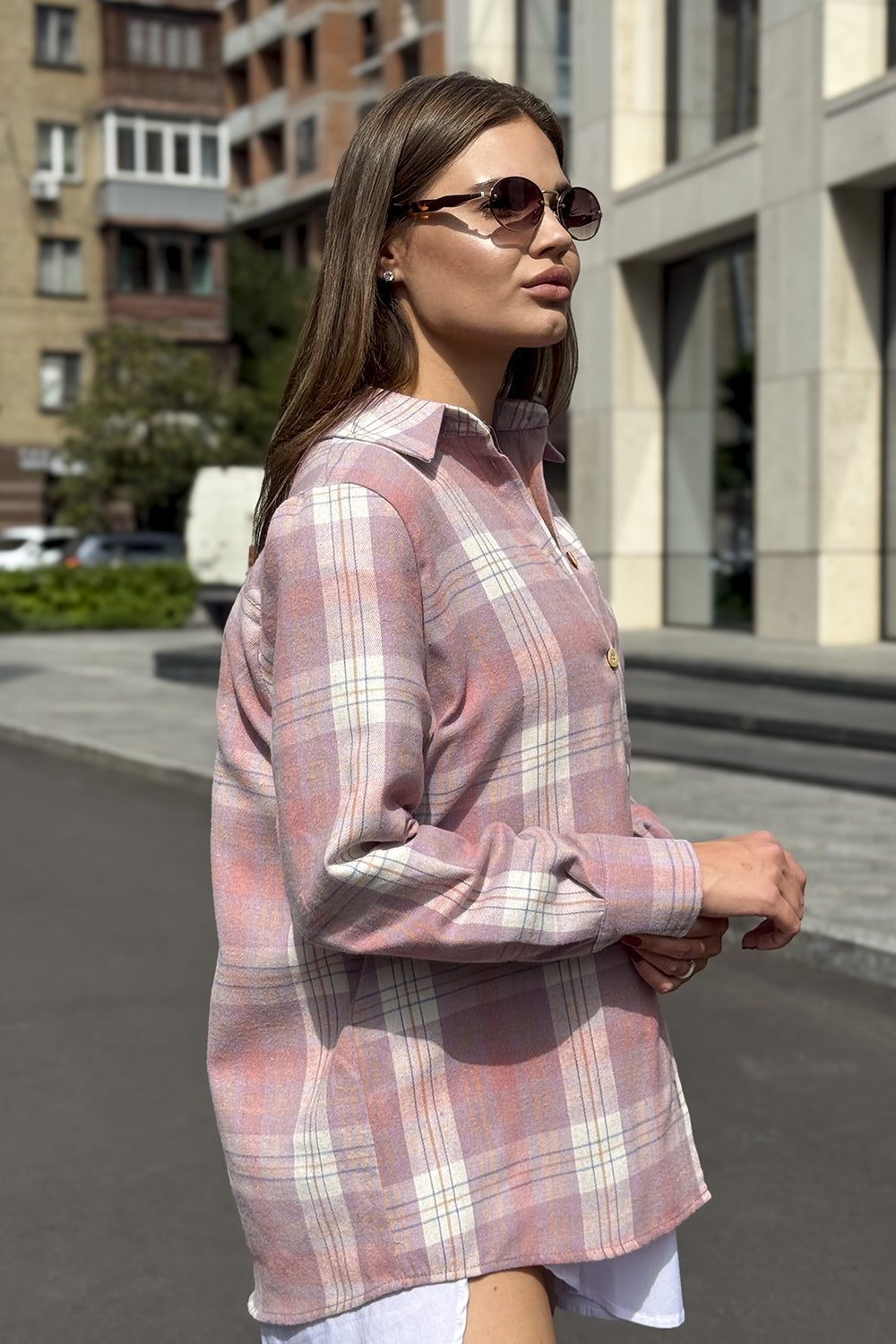 Pink checkered straight shirt