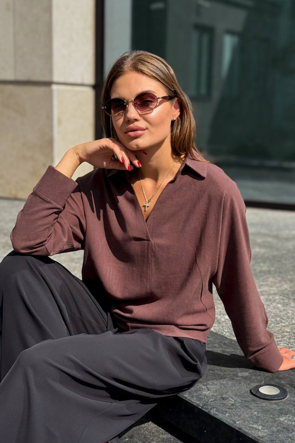 Chocolate light loose fit blouse