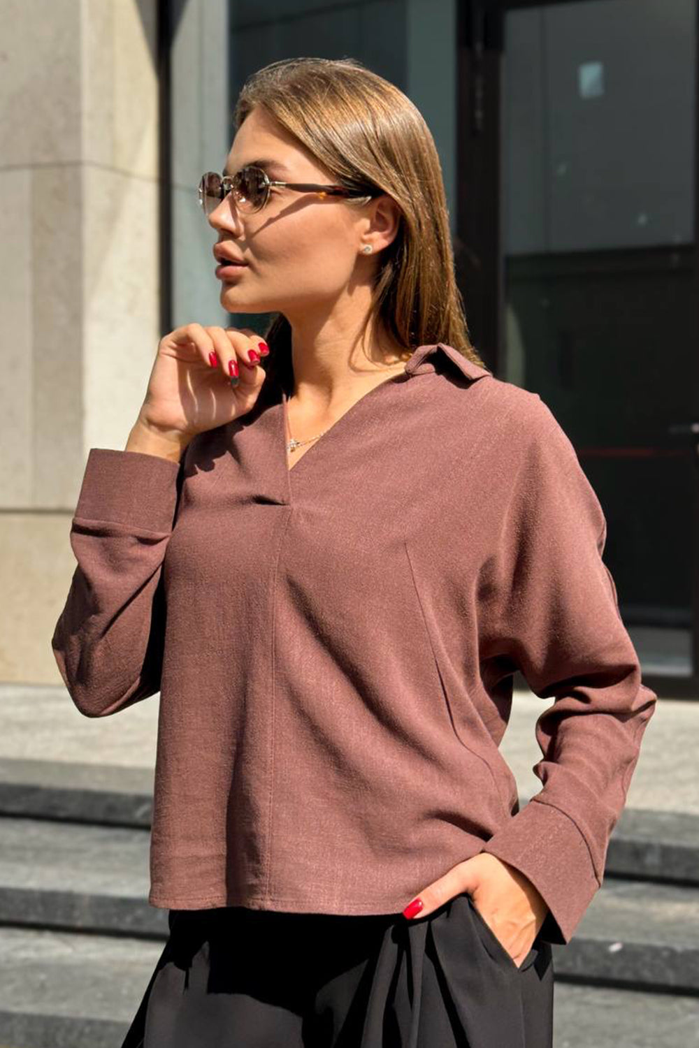 Chocolate light loose fit blouse