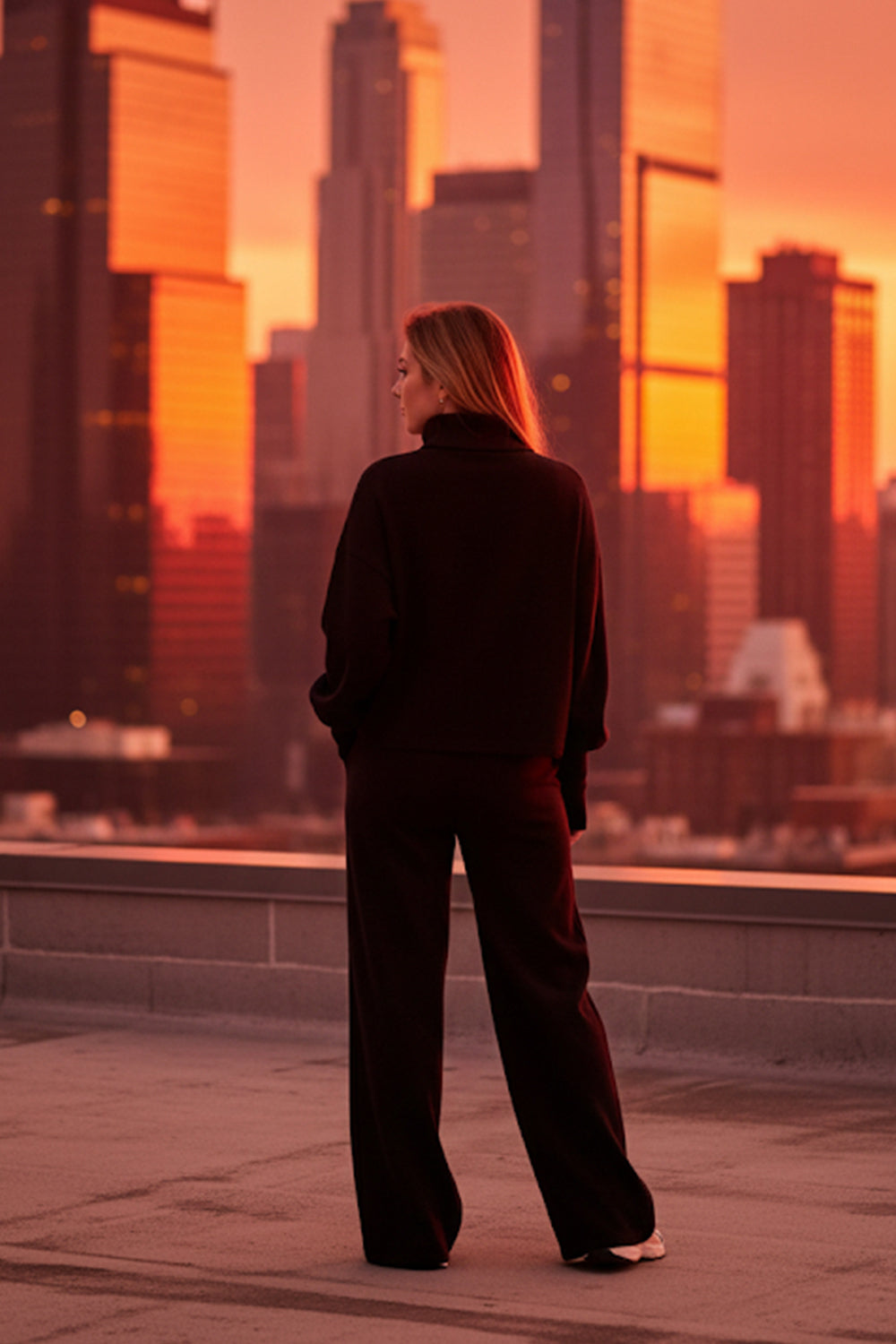 Black walking suit made of soft knitted angora