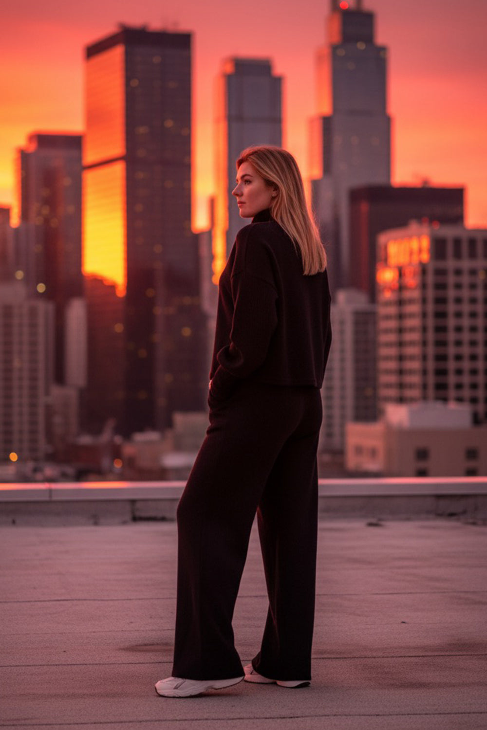 Black walking suit made of soft knitted angora