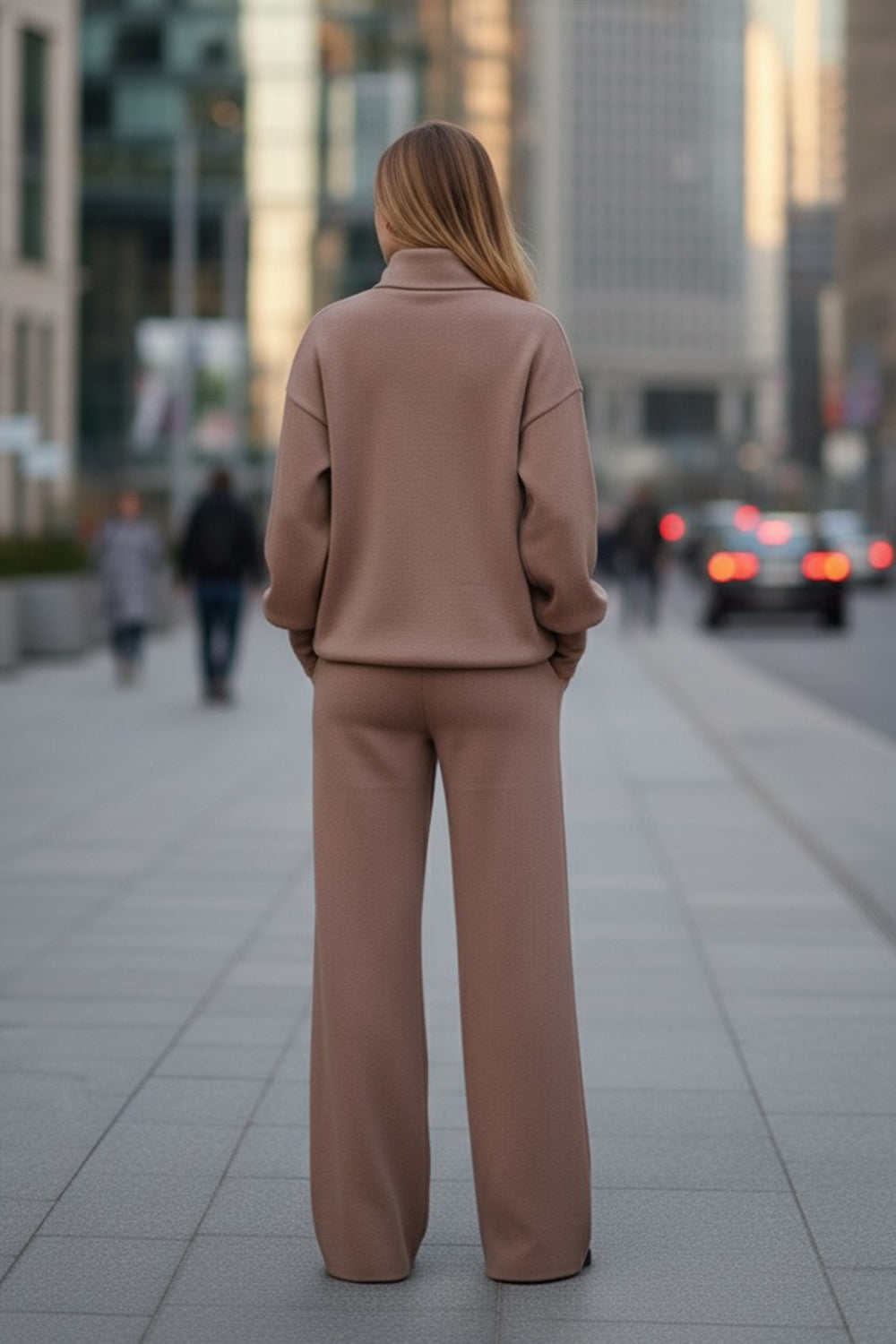 A walking suit made of soft knitted angora in the color "Mocha"