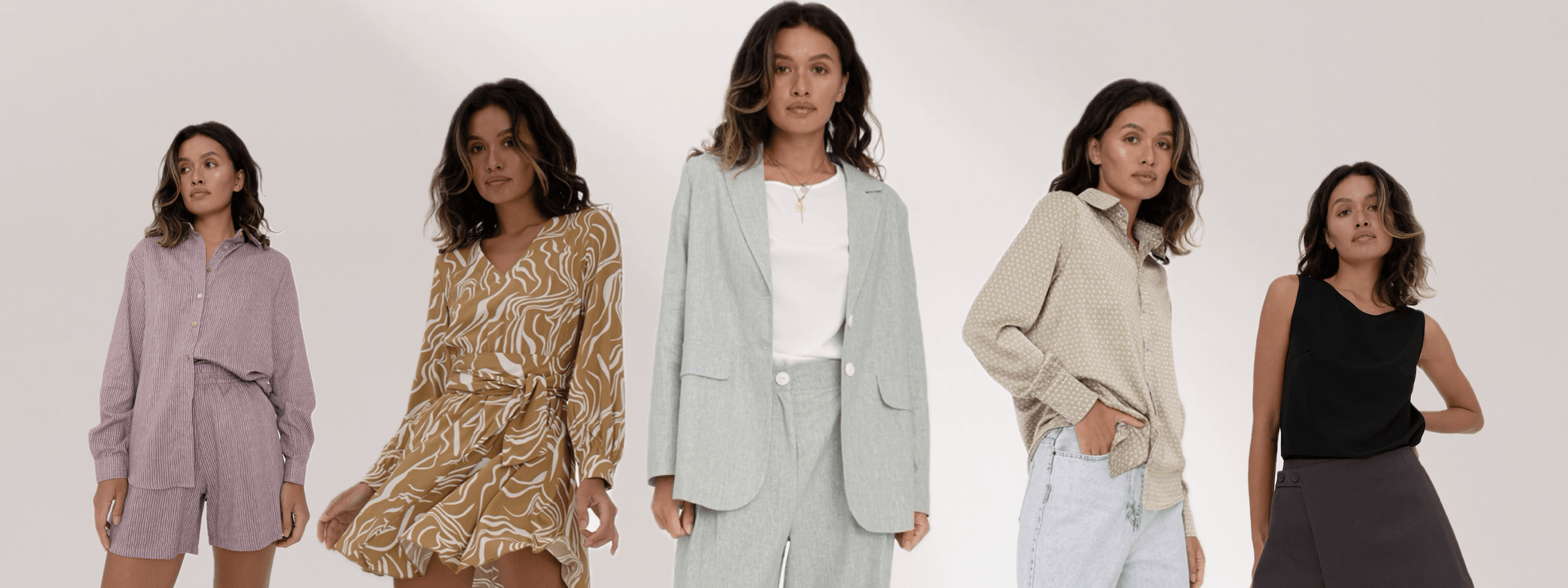 A seasonal collage showcasing AZURI dresses: spring's light chiffon, summer's vibrant maxi, autumn's cozy layers.