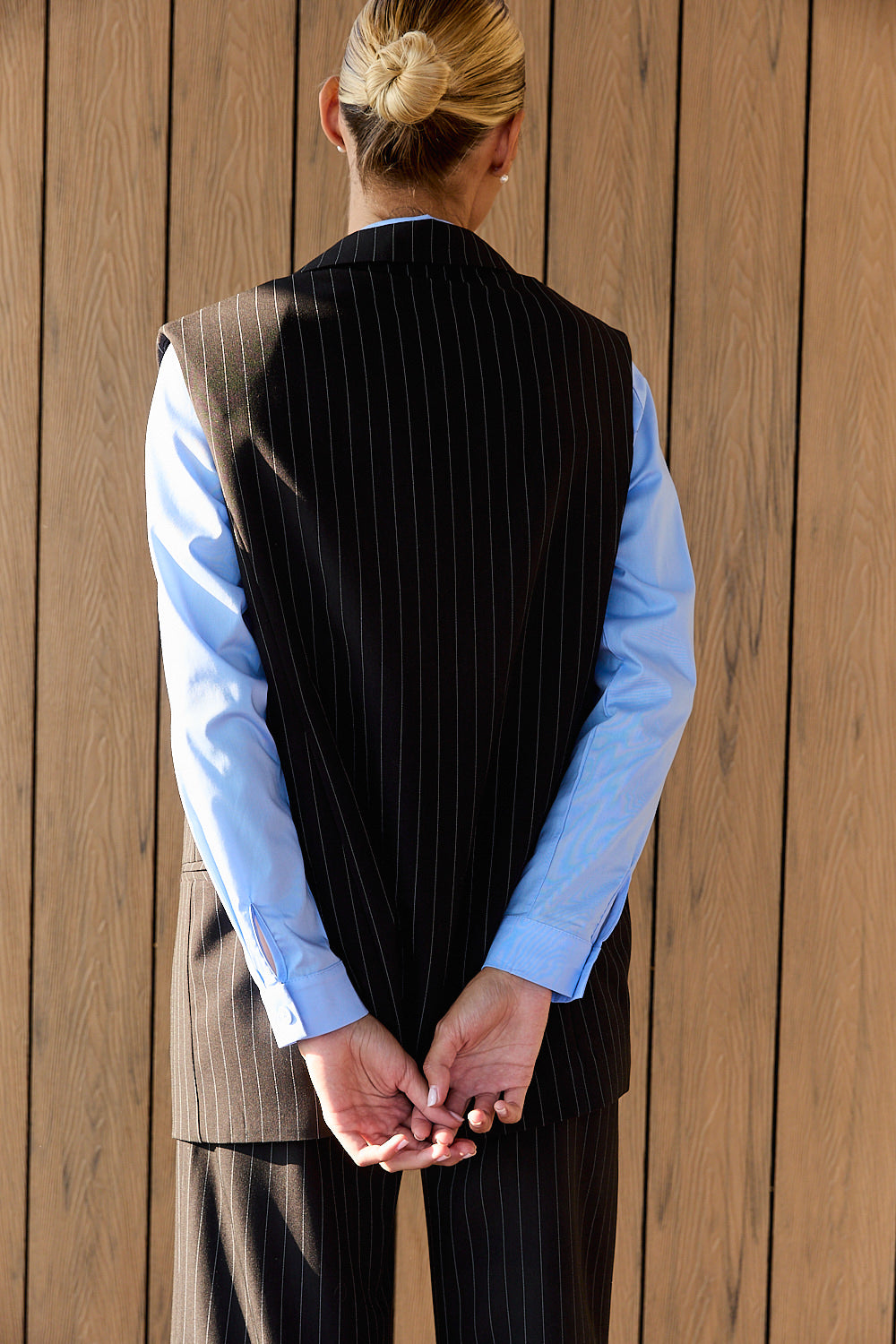 Black long vest with striped print