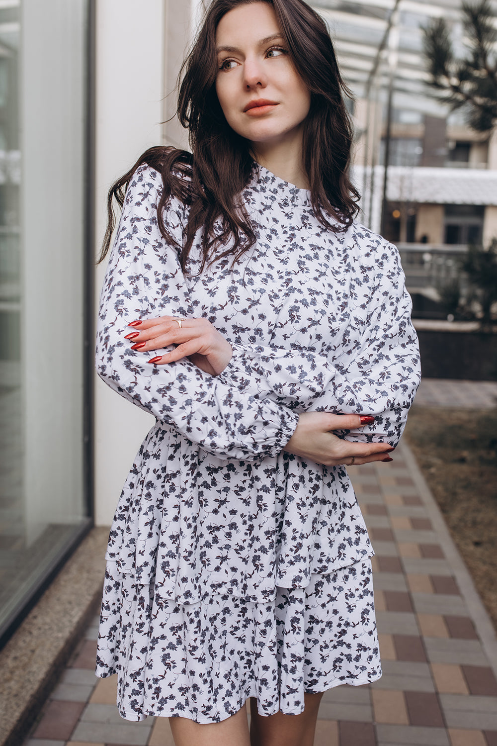Loose blue mini dress with a fluffy skirt