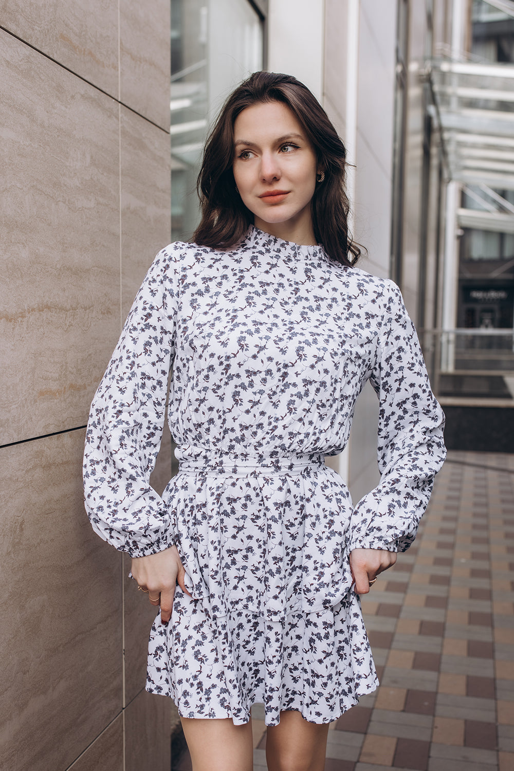 Loose blue mini dress with a fluffy skirt