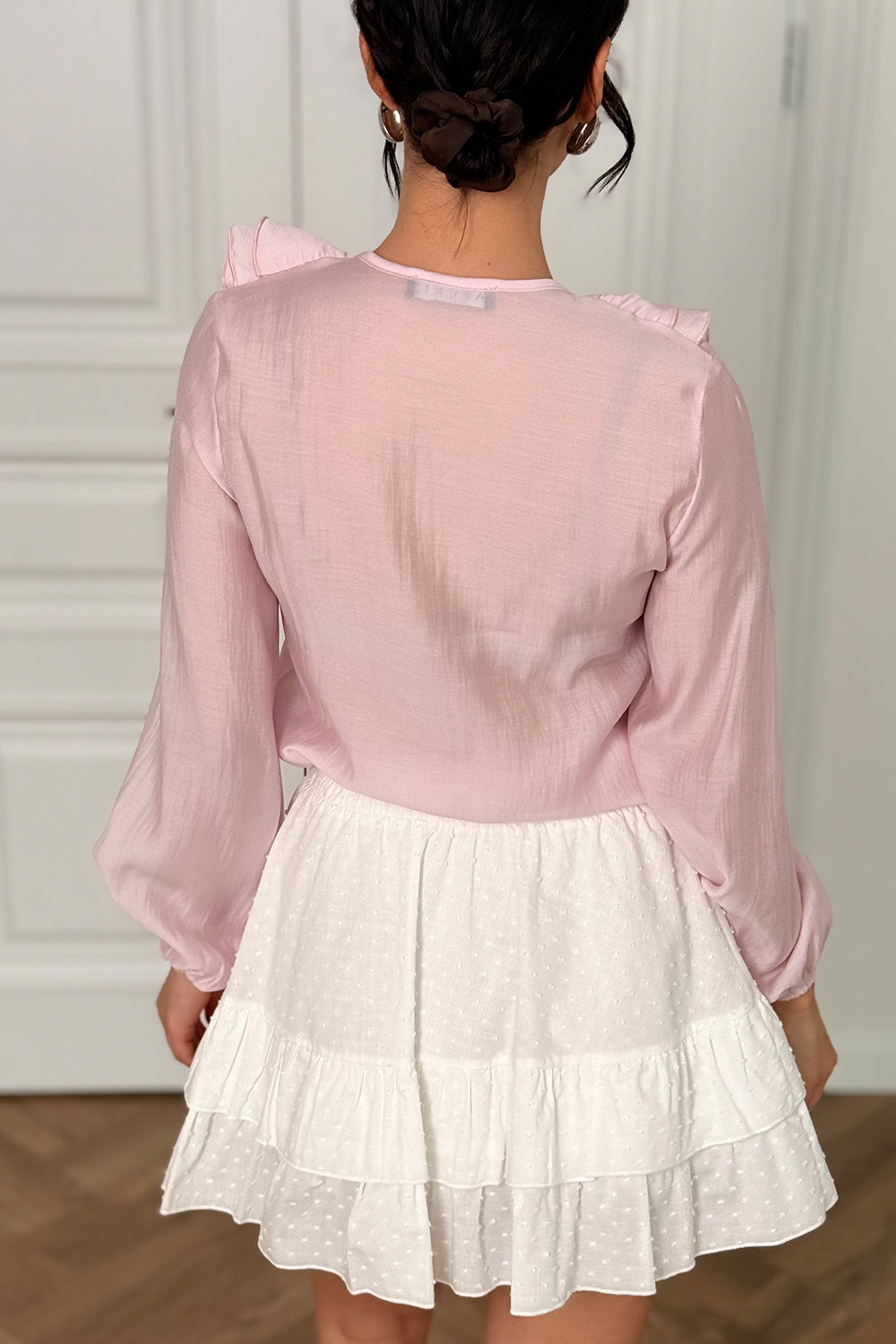 Pink blouse with double ruffles
