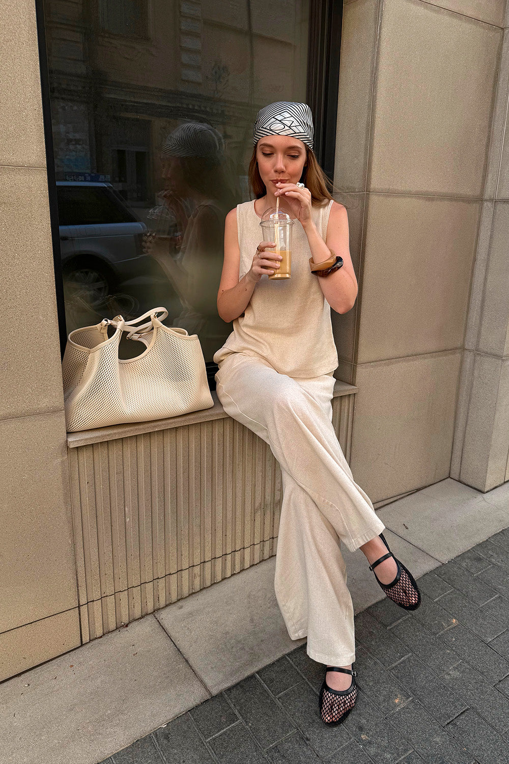 Linen pants with elastic waistband