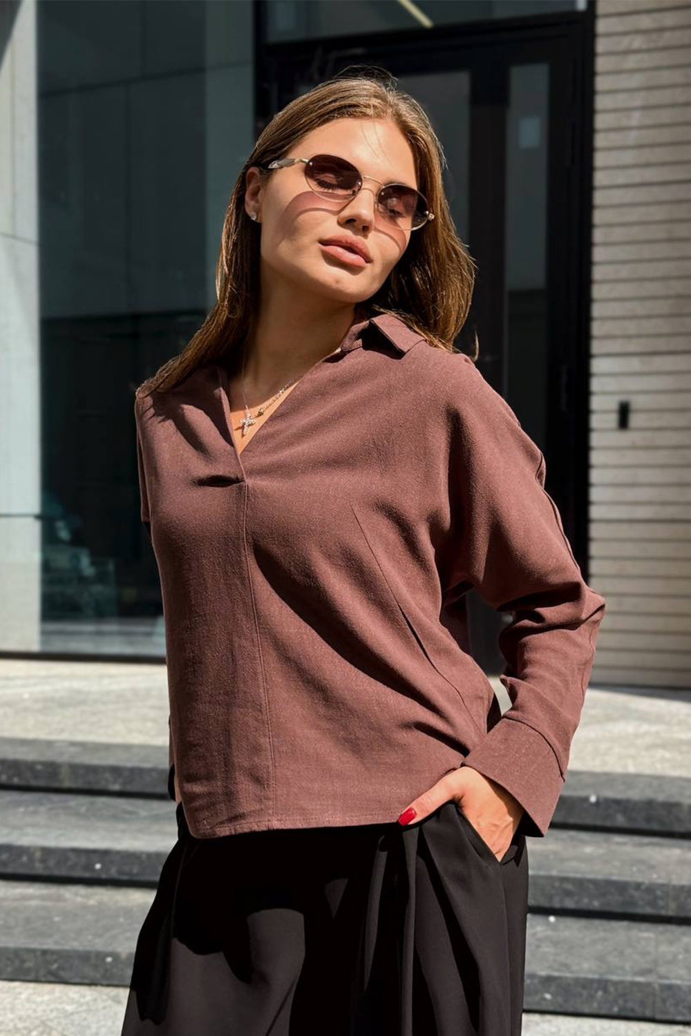 Chocolate light loose fit blouse