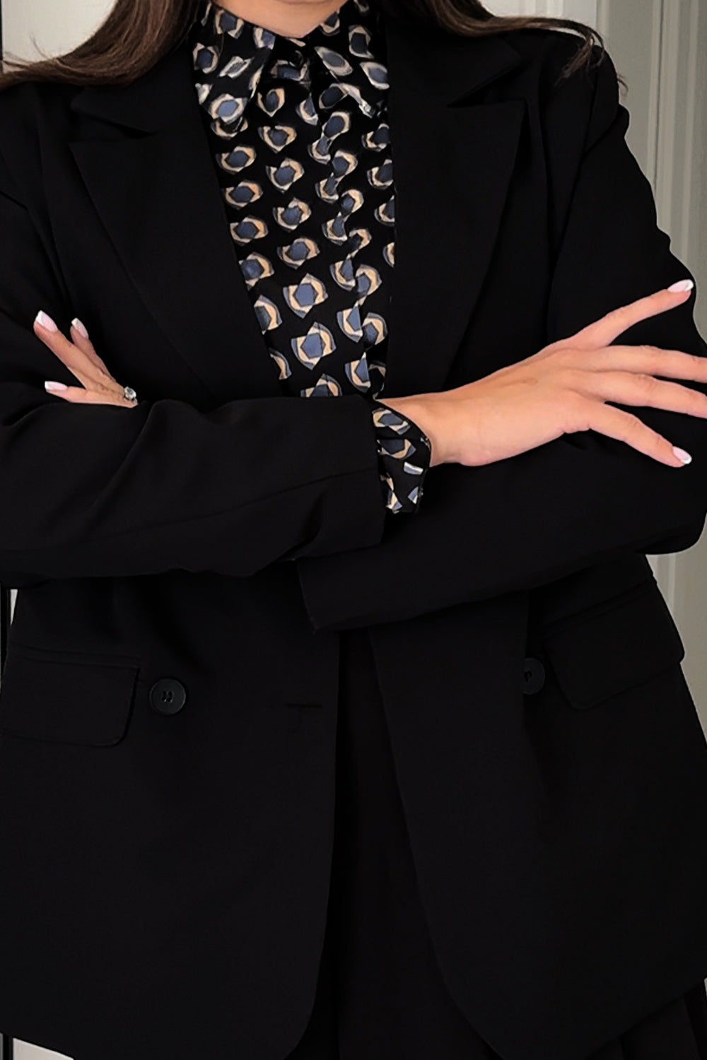 Black double-breasted jacket with a loose silhouette