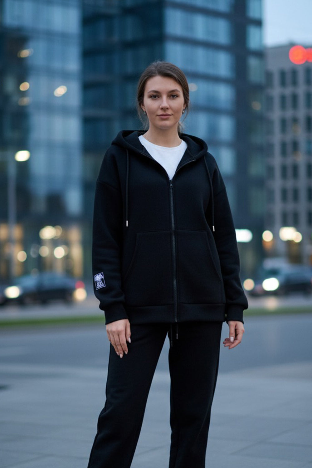 Black oversized zip-up sweatshirt