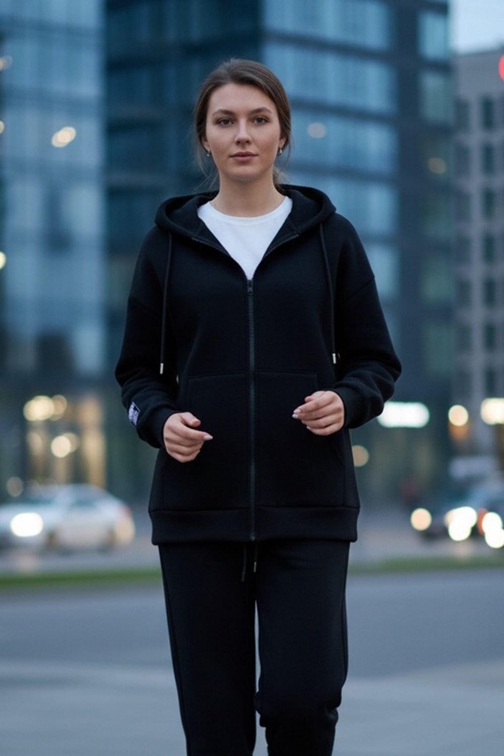 Black oversized zip-up sweatshirt