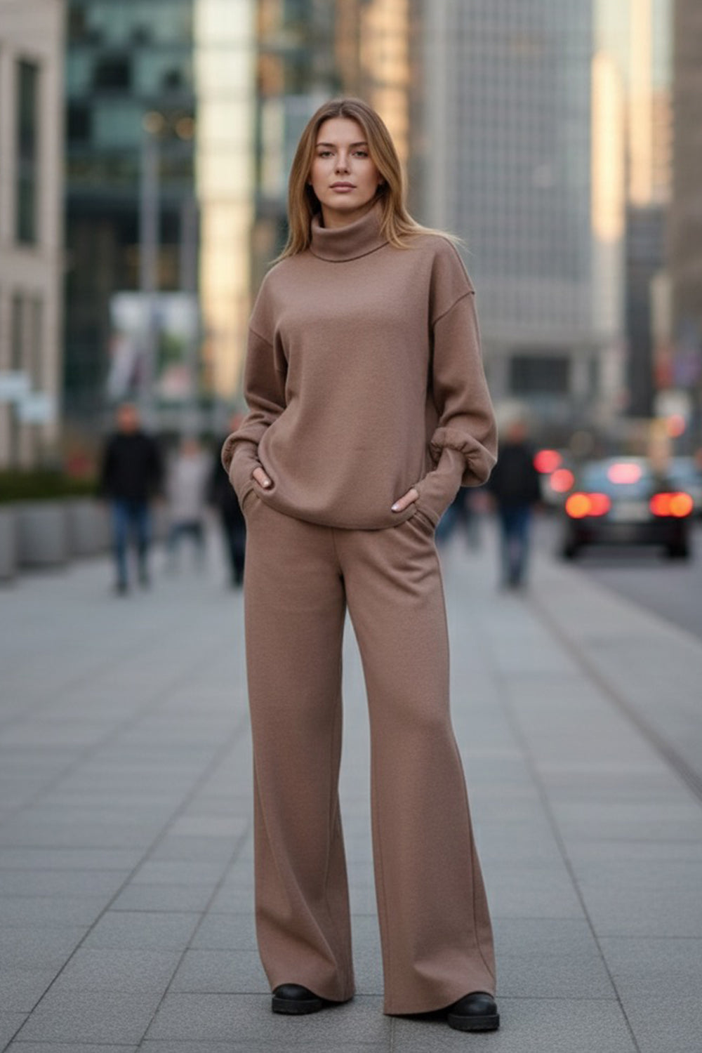 A walking suit made of soft knitted angora in the color "Mocha"