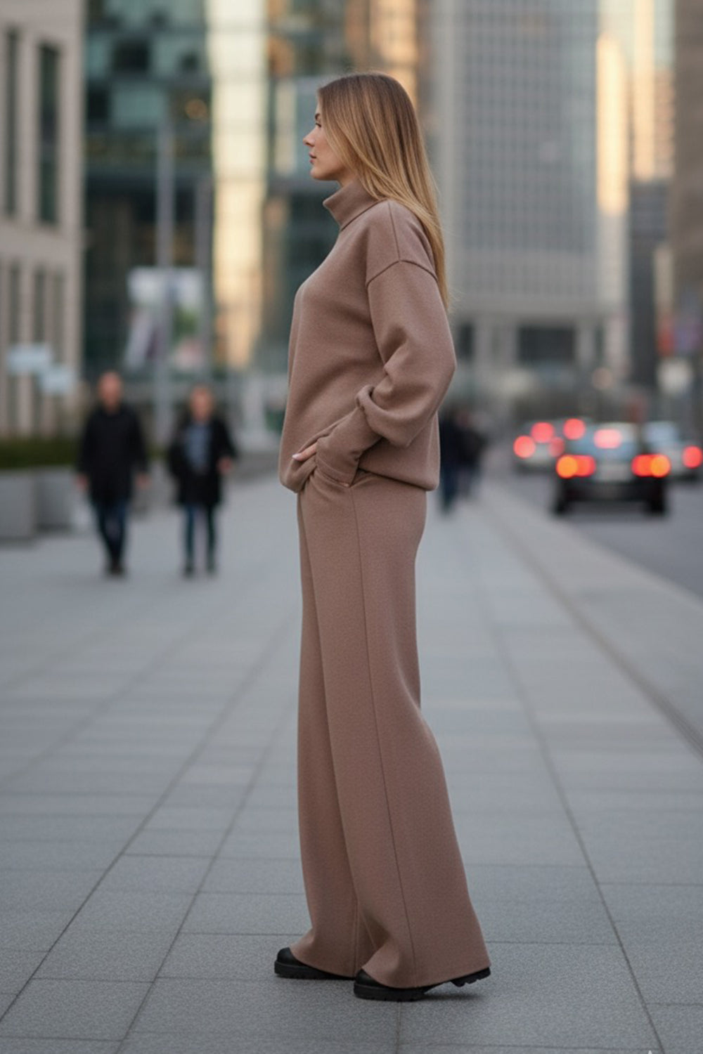 A walking suit made of soft knitted angora in the color "Mocha"