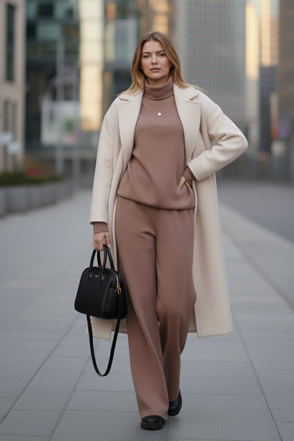 A walking suit made of soft knitted angora in the color "Mocha"