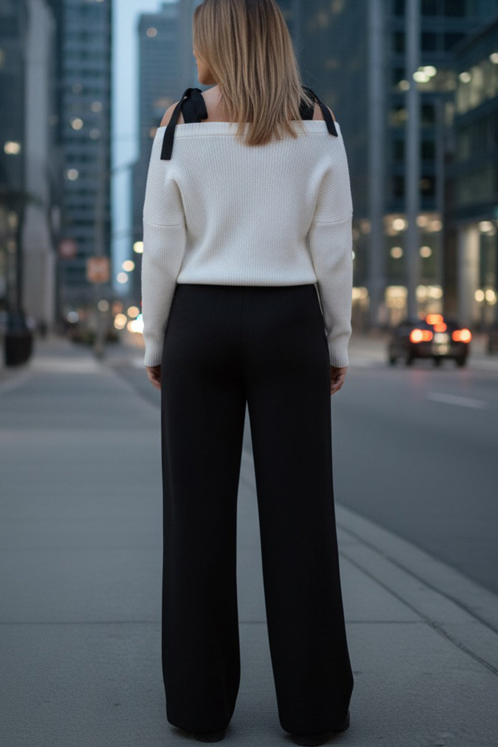 Black wide-leg knit trousers made of soft angora